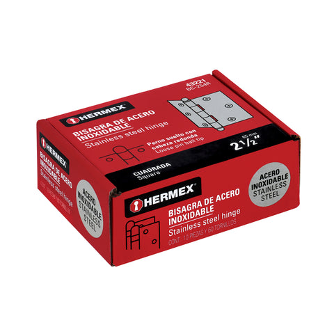 Bisagra cuadrada 2-1/2' acero inox, cabeza redonda, HERMEX | BC-254R | 43221
