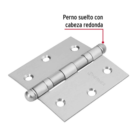 Bisagra cuadrada 3' acero inox, cabeza redonda, HERMEX | BC-304R | 43222