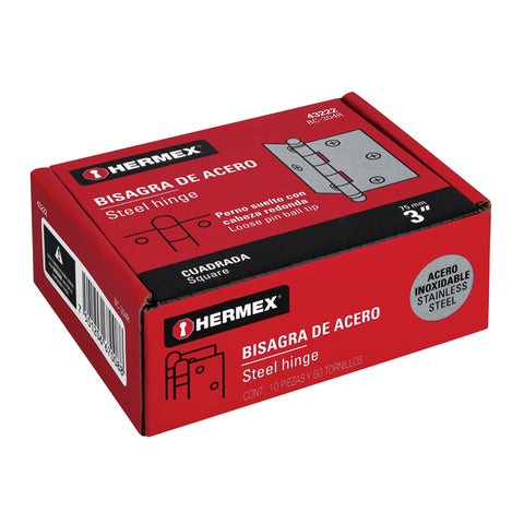 Bisagra cuadrada 3' acero inox, cabeza redonda, HERMEX | BC-304R | 43222