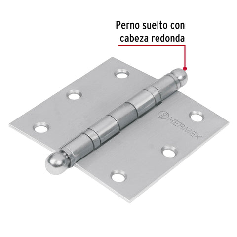 Bisagra cuadrada 3-1/2' acero inox, cabeza redonda, HERMEX | BC-354R | 43223