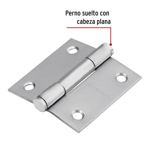 Bisagra cuadrada 2' acero inox, cabeza plana, HERMEX | BC-204P | 43225