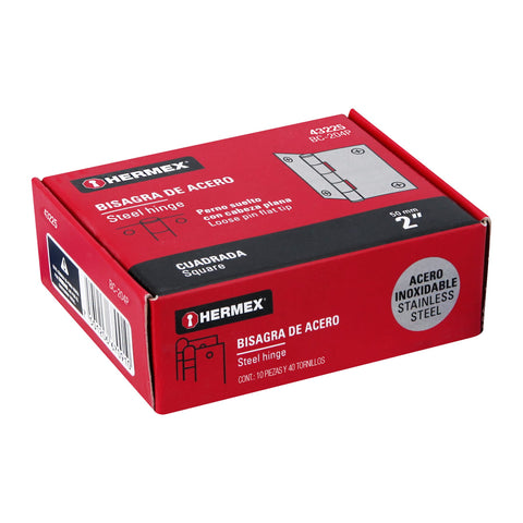 Bisagra cuadrada 2' acero inox, cabeza plana, HERMEX | BC-204P | 43225