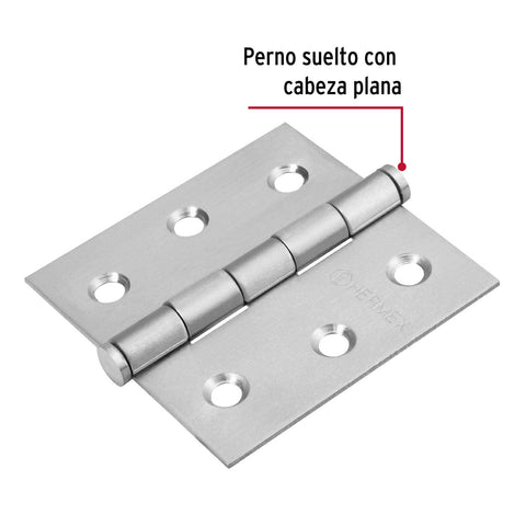 Bisagra cuadrada 2-1/2' acero inox, cabeza plana, HERMEX | BC-254P | 43226