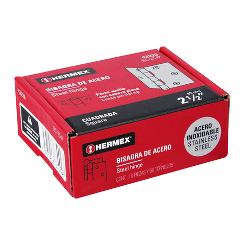 Bisagra cuadrada 2-1/2' acero inox, cabeza plana, HERMEX | BC-254P | 43226