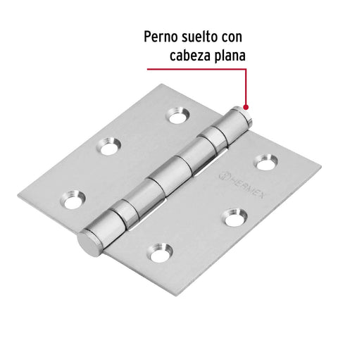 Bisagra cuadrada 3' acero inox, cabeza plana, HERMEX | BC-304P | 43227