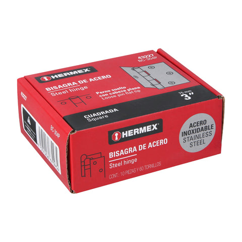 Bisagra cuadrada 3' acero inox, cabeza plana, HERMEX | BC-304P | 43227