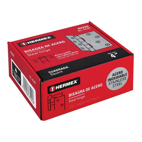 Bisagra cuadrada 4' acero inox, cabeza plana, HERMEX | BC-404P | 43229