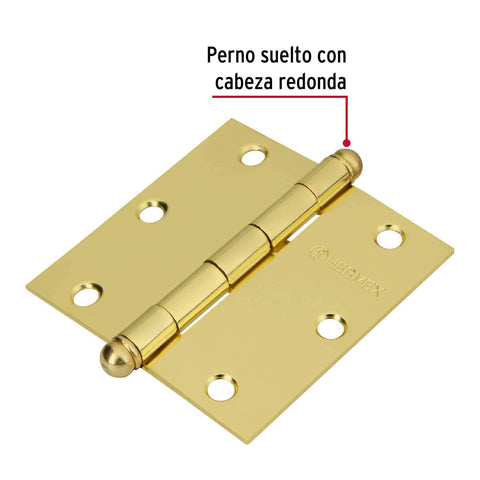 Bisagra cuadrada 3-1/2', latonado, cabeza redonda, HERMEX | BC-351R | 43233