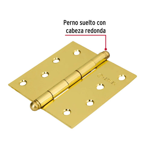 Bisagra cuadrada 4', latonado, cabeza redonda, HERMEX | BC-401R | 43234