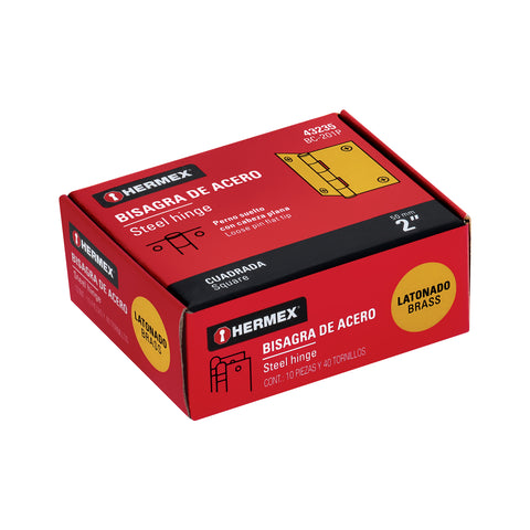 Bisagra cuadrada 2', latonado, cabeza plana, HERMEX | BC-201P | 43235