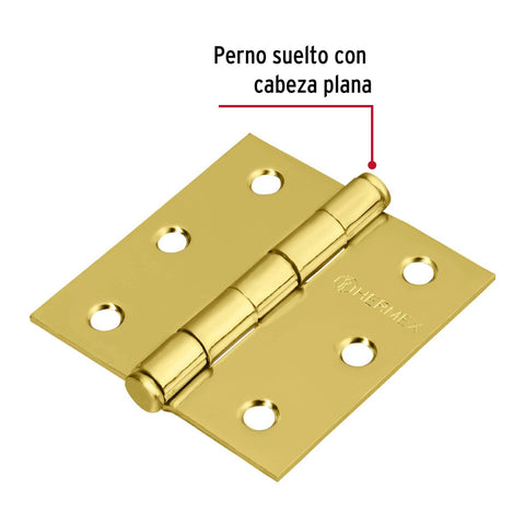 Bisagra cuadrada 2-1/2', latonado, cabeza plana, HERMEX | BC-251P | 43236