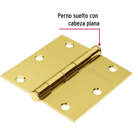 Bisagra cuadrada 3-1/2', latonado, cabeza plana, HERMEX | BC-351P | 43238