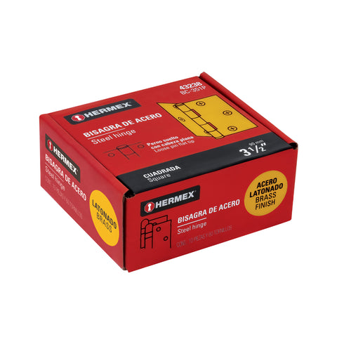 Bisagra cuadrada 3-1/2', latonado, cabeza plana, HERMEX | BC-351P | 43238