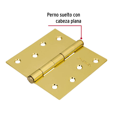 Bisagra cuadrada 4', latonado, cabeza plana, HERMEX | BC-401P | 43239
