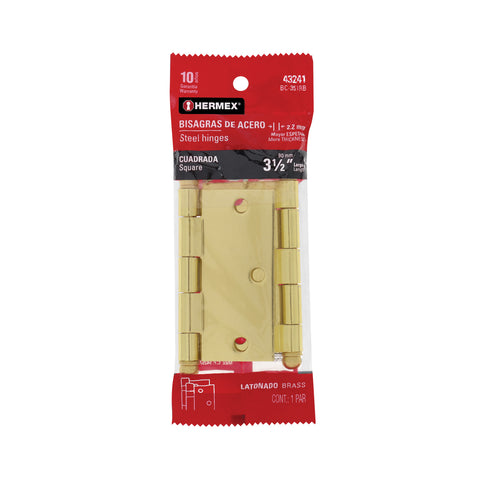 Bolsa c/2 bisagras cuadradas 3-1/2' latonado,cabeza redonda | BC-351RB | 43241