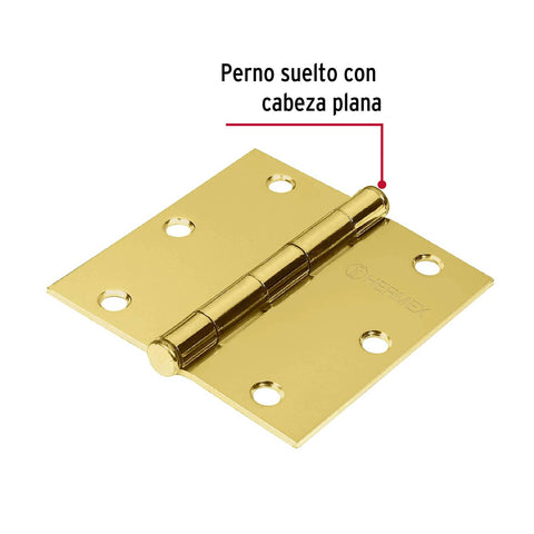 Bolsa c/2 bisagras cuadradas 3-1/2', latonado, cabeza plana | BC-351PB | 43243