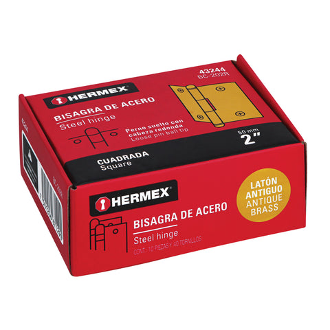 Bisagra cuadrada 2', latón antiguo, cabeza redonda, HERMEX | BC-202R | 43244