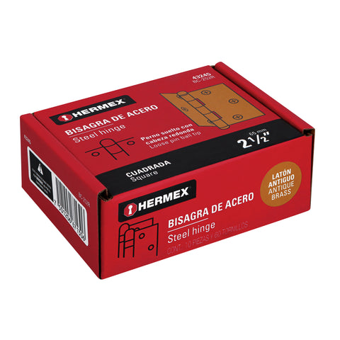 Bisagra cuadrada 2-1/2', latón antiguo, cabeza redonda | BC-252R | 43245