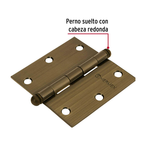 Bisagra cuadrada 3-1/2', latón antiguo, cabeza redonda | BC-352R | 43247