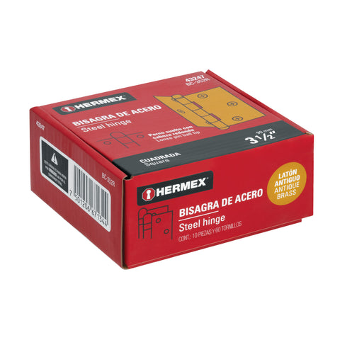Bisagra cuadrada 3-1/2', latón antiguo, cabeza redonda | BC-352R | 43247