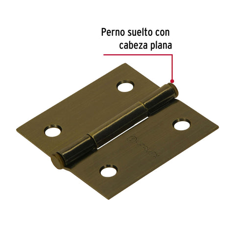 Bisagra cuadrada 2', latón antiguo, cabeza plana, HERMEX | BC-202P | 43249