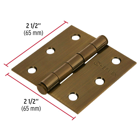 Bisagra cuadrada 2-1/2', latón antiguo, cabeza plana, HERMEX | BC-252P | 43250