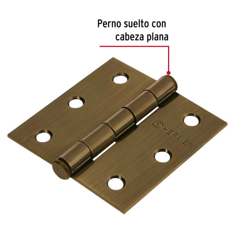 Bisagra cuadrada 2-1/2', latón antiguo, cabeza plana, HERMEX | BC-252P | 43250