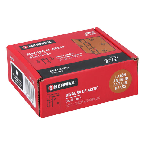 Bisagra cuadrada 2-1/2', latón antiguo, cabeza plana, HERMEX | BC-252P | 43250