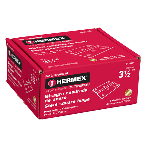 Bisagra cuadrada 3-1/2', latón antiguo, cabeza plana, HERMEX | BC-352P | 43252