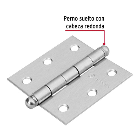 Bisagra cuadrada 2-1/2', satinado, cabeza redonda, HERMEX | BC-253R | 43255