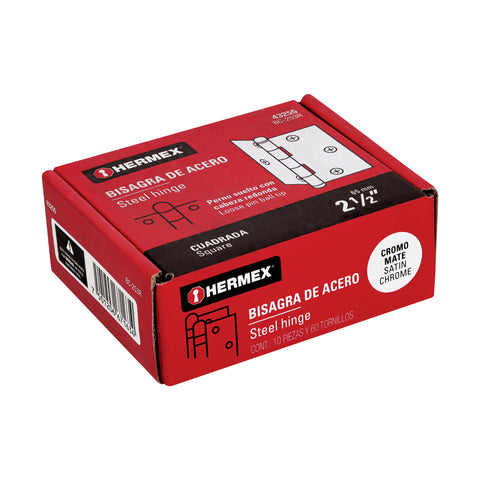 Bisagra cuadrada 2-1/2', satinado, cabeza redonda, HERMEX | BC-253R | 43255