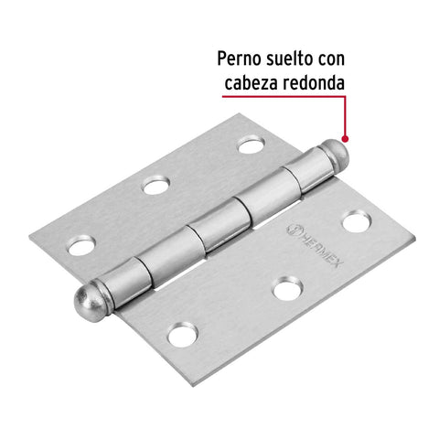 Bisagra cuadrada 3', satinado, cabeza redonda, HERMEX | BC-303R | 43256