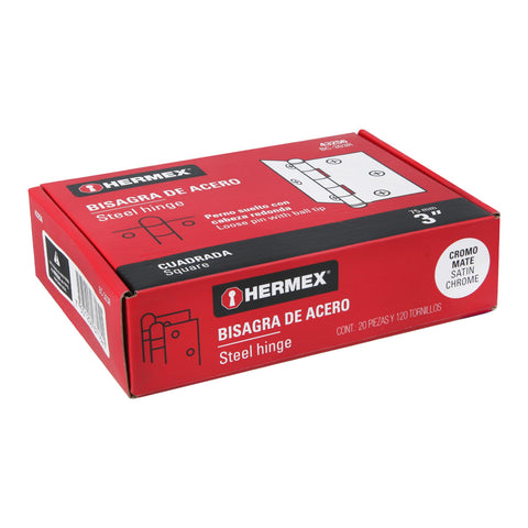 Bisagra cuadrada 3', satinado, cabeza redonda, HERMEX | BC-303R | 43256