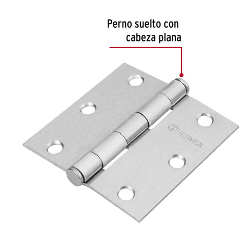 Bisagra cuadrada 3', satinado, cabeza plana, HERMEX | BC-303P | 43261