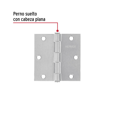 Bisagra cuadrada 3-1/2', satinado, cabeza plana, HERMEX | BC-353P | 43262