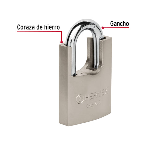 Candado de hierro 50 mm con coraza, llave anti-ganzúa | CHR-50A | 43313
