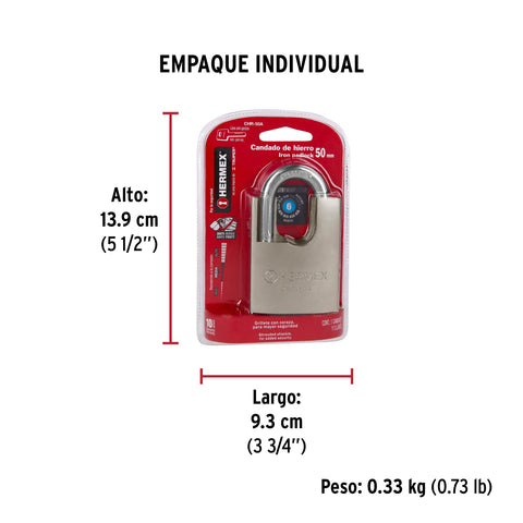 Candado de hierro 50 mm con coraza, llave anti-ganzúa | CHR-50A | 43313