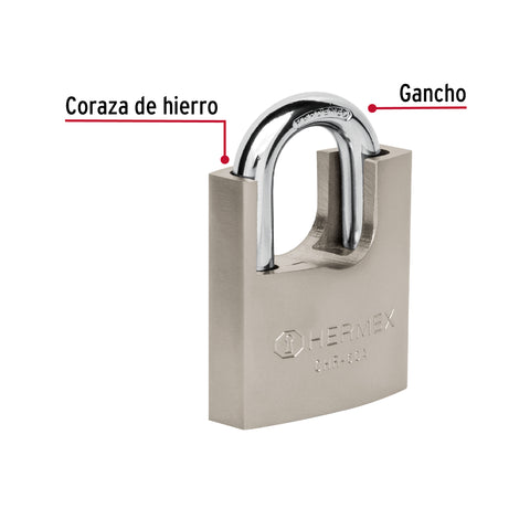 Candado de hierro 60 mm con coraza, llave anti-ganzúa | CHR-60A | 43314