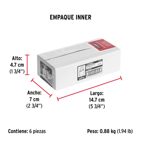 Candado de hierro 38 mm gancho corto en caja, HERMEX | CH-38 | 43315