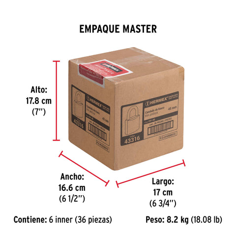 Candado de hierro 45 mm gancho corto en caja, HERMEX | CH-45 | 43316