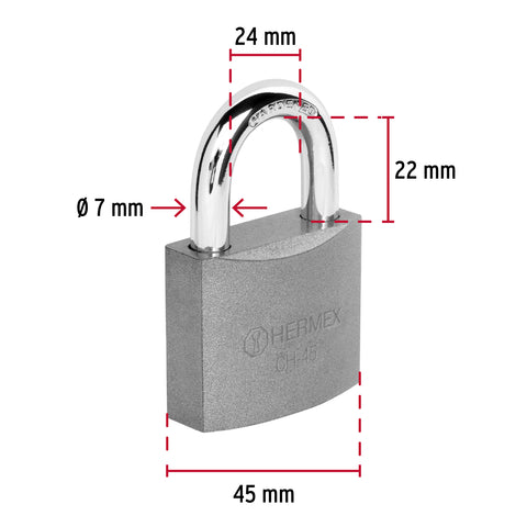 Candado de hierro 45 mm gancho corto en caja, HERMEX | CH-45 | 43316