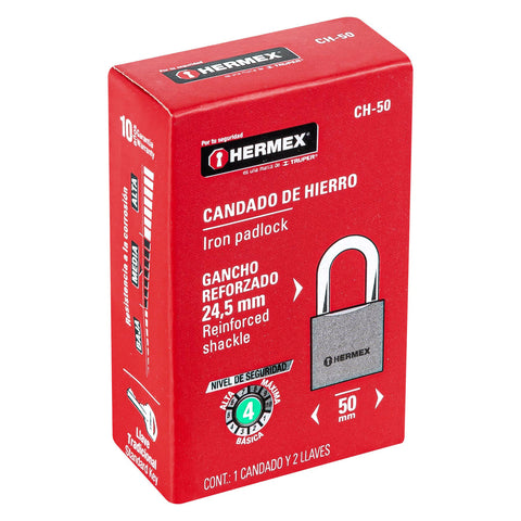 Candado de hierro 50 mm gancho corto en caja, HERMEX | CH-50 | 43317