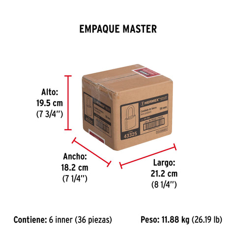 Candado de hierro 50 mm gancho largo en caja, HERMEX | CH-50L | 43325