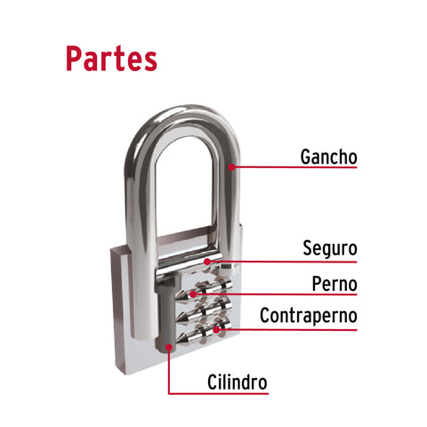 Candado de hierro 38 mm gancho largo en blíster, HERMEX | CHB-38L | 43326