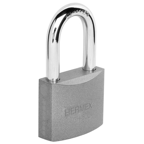 Candado de hierro 50 mm gancho largo en blíster, HERMEX | CHB-50L | 43328
