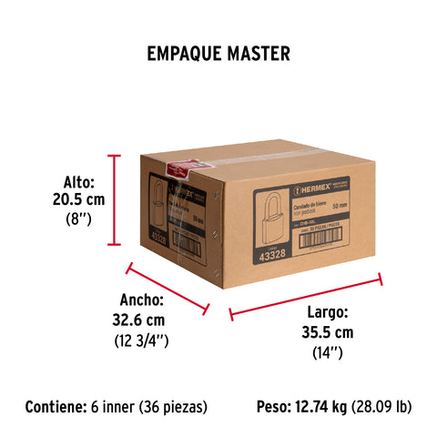 Candado de hierro 50 mm gancho largo en blíster, HERMEX | CHB-50L | 43328