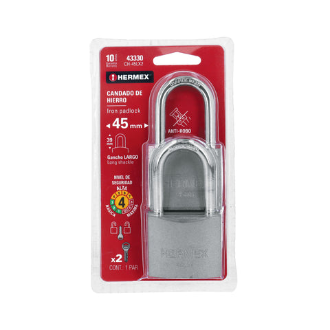 Blíster con 2 candados de hierro de 45mm con gancho largo | CH-45LX2 | 43330