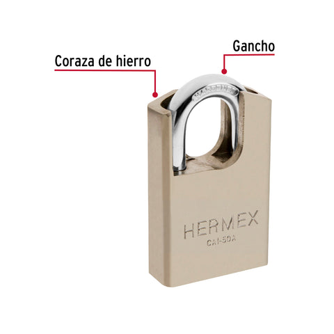 Candado de acero, máxima seguridad, 50mm, llave anti-ganzúa | CAI-50A | 43334