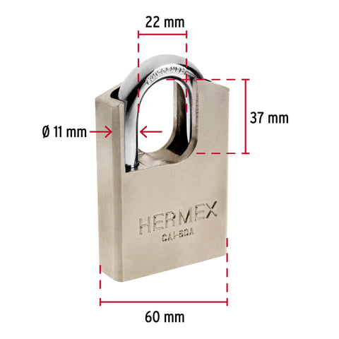 Candado de acero, máxima seguridad, 60mm, llave anti-ganzúa | CAI-60A | 43335
