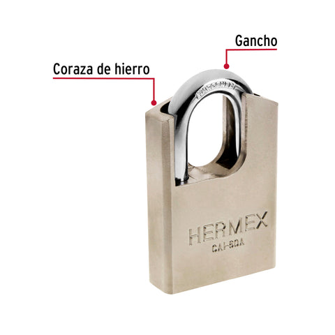 Candado de acero, máxima seguridad, 60mm, llave anti-ganzúa | CAI-60A | 43335